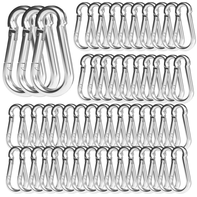 EPHECH 100PCS 3"" Heavy Duty Spring Snap Hook  M8 5/16"" Galvanized Steel Snap Hook Carabiner Quick Link Carabiner Clip  500LBS Holding Capacity Quick Link Keychain for Swing Hammock Gym Outdoor - Image 1
